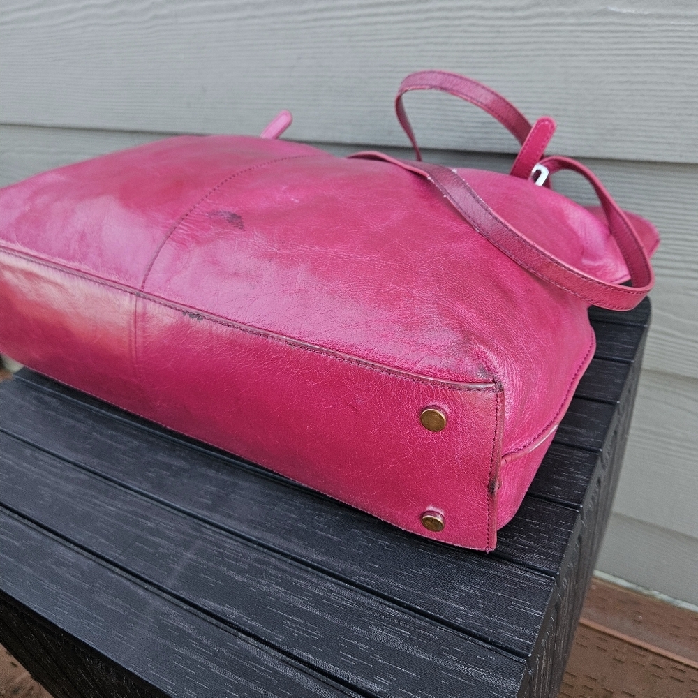 HOBO International Friar Leather Hot Pink Shoulder Bag Magenta Tote Purse VTG - Picture 5 of 16
